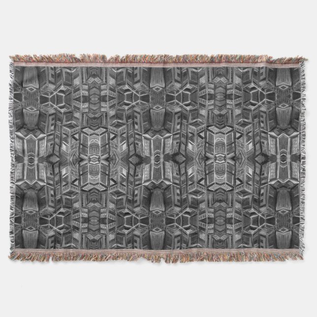 Cool Gray Black and White Abstract Throw Blanket (Front)