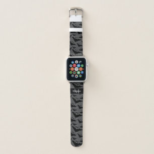Cool gray black bats Halloween pattern Monogram Apple Watch Band
