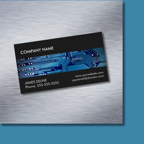 Cool Gray Blue Circuit Computer Repair Business Card Magnet