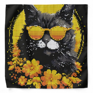 Cool Gray Cat with Sunglasses Geometric Style Bandana