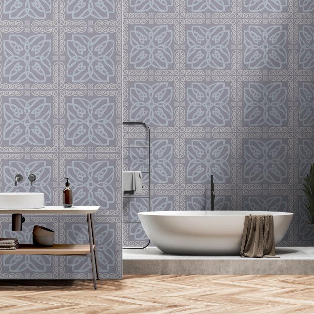 Cool Gray Celtic Knot Pattern Wallpaper (Bathroom)