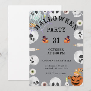 Cool Gray Classic Halloween Office Party Invitation