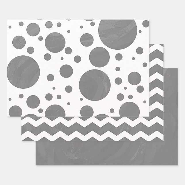 Cool Gray Coordinated Patterns Wrapping Paper Sheets (Set)