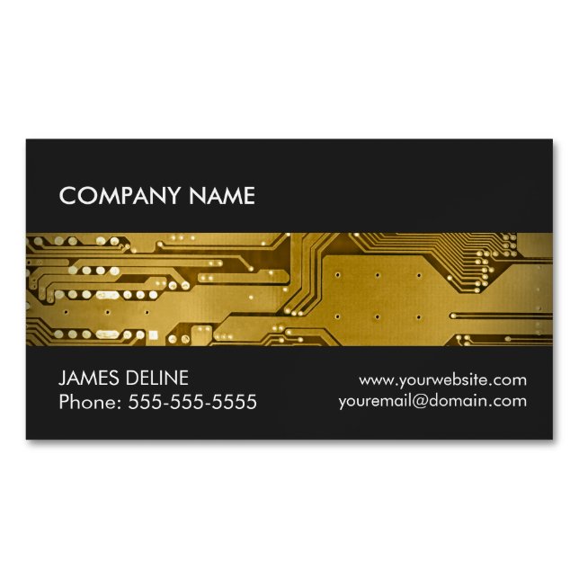 Cool Gray Gold Circuit Computer Repair Magnetic Business Card (Front)