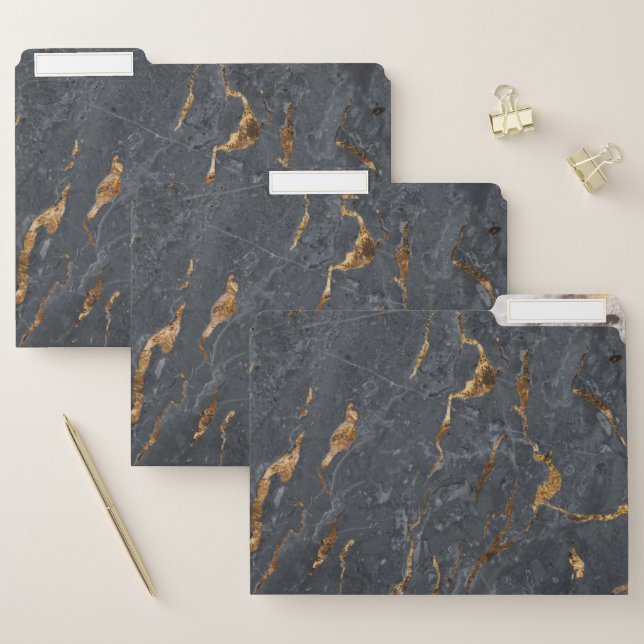 Cool Gray Gold Marble Granite Stone Texture  File Folder (Set)