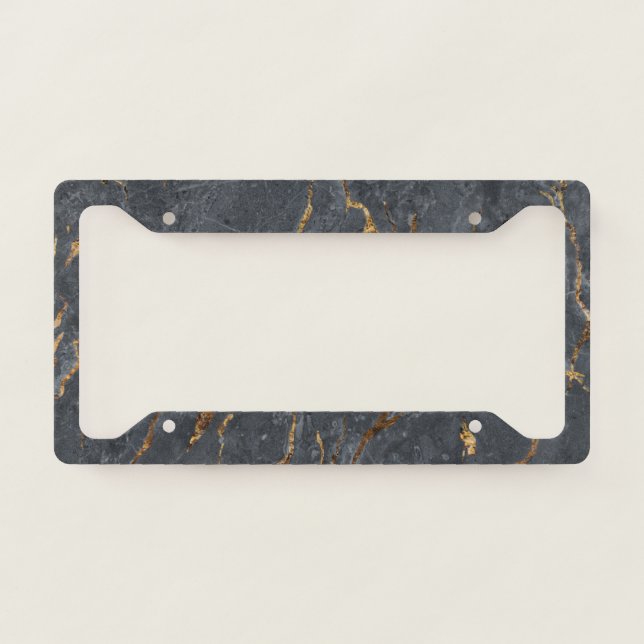 Cool Gray Gold Marble  License Plate Frame (Front)