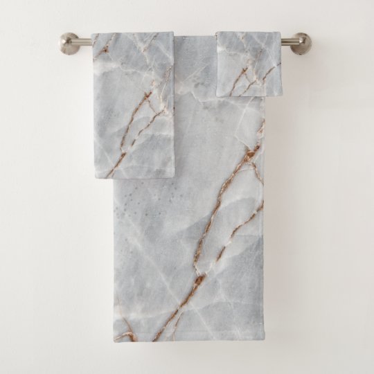 Cool Gray Gold Marble Stne Bath Towel Set