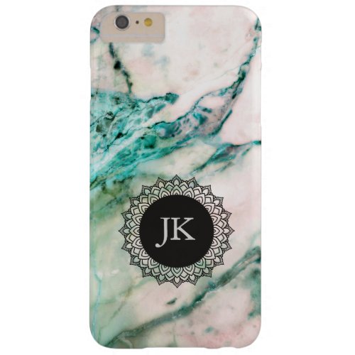 Cool Gray  Green Marble GR3 Monogram Barely There iPhone 6 Plus Case