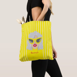 Cool Gray Hair Woman with Glasses Custom Name Tote Bag
