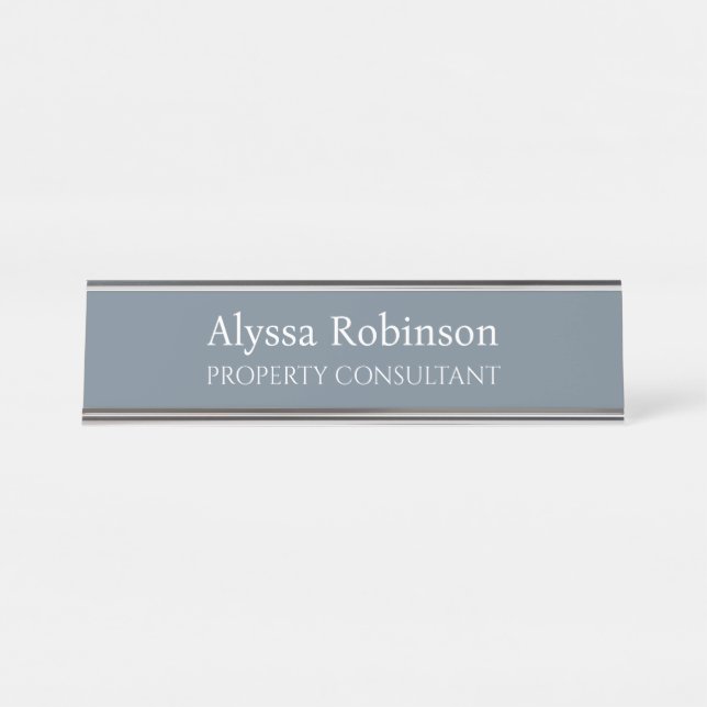 Cool Gray Professional Desk Name Plate (Front)