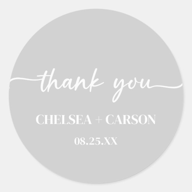 Cool Gray Script Wedding Thank You Stickers (Front)