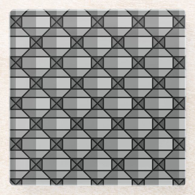 Cool Gray Shaded 3-Dimensional Pattern Glass Coaster (Front)