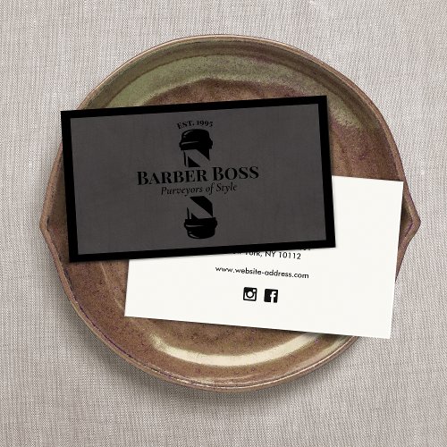 Cool Gray Suede Barber Pole Barbershop Business Card