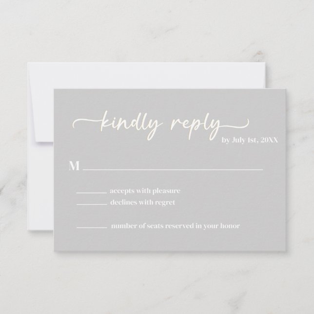 Cool Gray Trendy Script RSVP (Front)