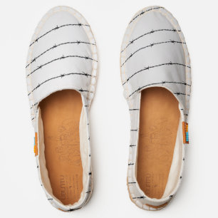 Cool gray white and black barbed wire pattern espadrilles