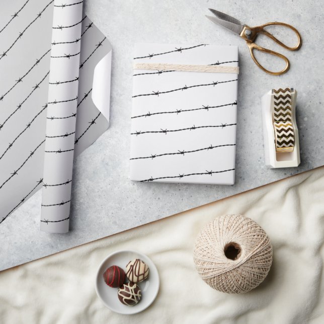 Cool gray white and black barbed wire pattern wrapping paper (Crafts)