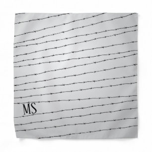 Cool gray white black barbed wire pattern Monogram Bandana