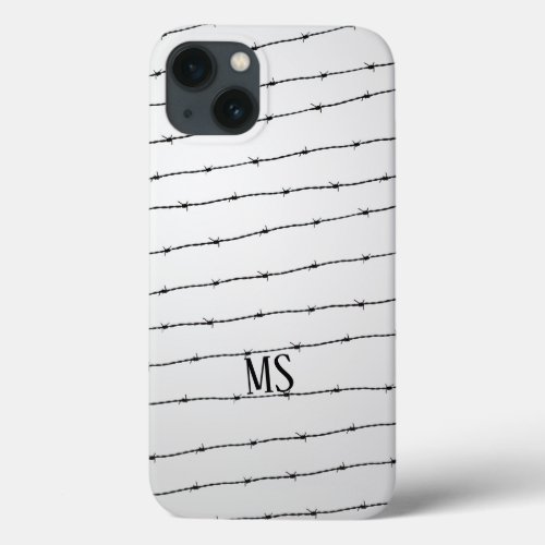 Cool gray white black barbed wire pattern Monogram iPhone 13 Case