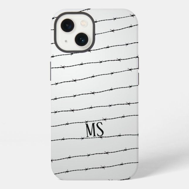 Cool gray white black barbed wire pattern Monogram Iphone Case (Back)