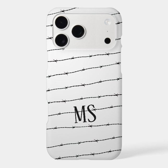 Cool gray white black barbed wire pattern Monogram iPhone Case (Back)
