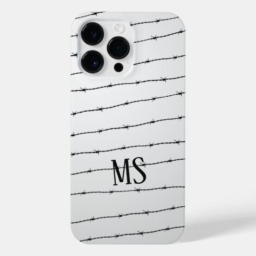 Cool gray white black barbed wire pattern Monogram iPhone 14 Pro Max Case