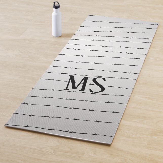 Cool gray white black barbed wire pattern Monogram Yoga Mat (In Situ)