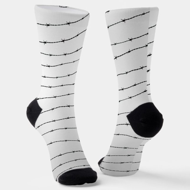 Cool gray white black barbed wire pattern socks (Angled)