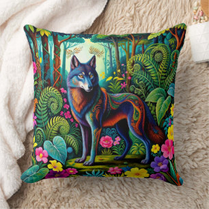 Cool Gray Wolf Fairy Animal Throw Pillow