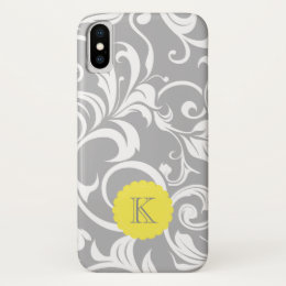 Cool Gray Yellow Floral Wallpaper Custom Monogram iPhone X Case