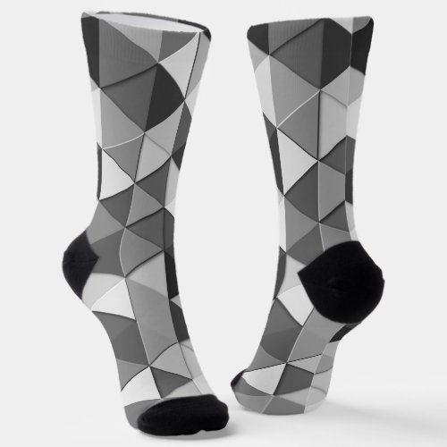 Cool Grayscale gray triangles geometric pattern Socks