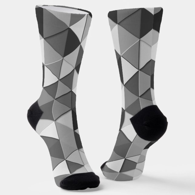 Cool Grayscale gray triangles geometric pattern Socks (Angled)