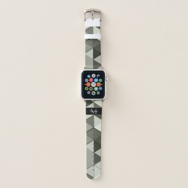Cool Grayscale triangle geometric pattern Monogram Apple Watch Band (Front)