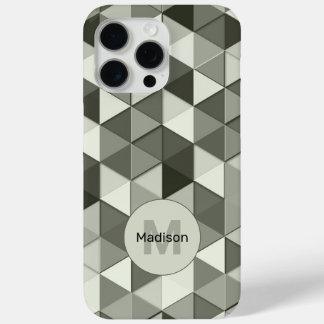Cool Grayscale triangle geometric pattern Monogram iPhone 15 Pro Max Case