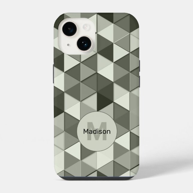 Cool Grayscale triangle geometric pattern Monogram Iphone Case (Back)