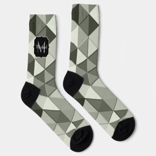 Cool Grayscale triangle geometric pattern Monogram Socks