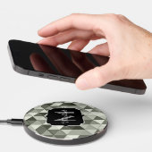 Cool Grayscale triangle geometric pattern Monogram Wireless Charger (Hand)