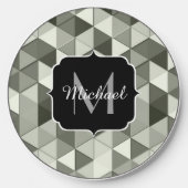 Cool Grayscale triangle geometric pattern Monogram Wireless Charger (Front)