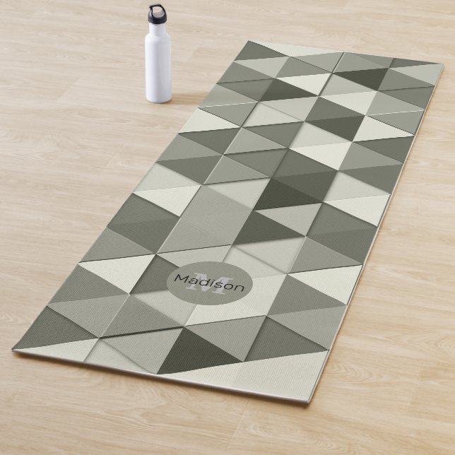 Cool Grayscale triangles geometry pattern Monogram Yoga Mat (In Situ)
