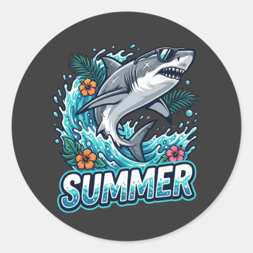 Cool Great White Shark Jumping - summer animal  Classic Round Sticker
