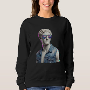 Cool Greek Statue with Sunglasses & Denim Vest Swe Sweatshirt