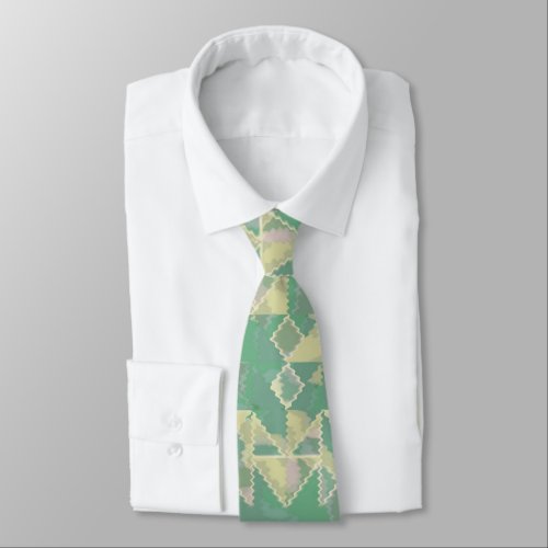 Cool Green Abstract Patchwork Quilt Pattern Neck Tie
