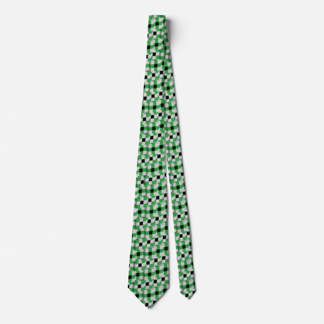 Cool Green and Black Cube Matrix Pattern Neck Tie (Front)