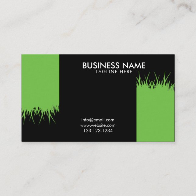 Cool Green and Black Lawn Care Grass Cutting Business Card (Front)