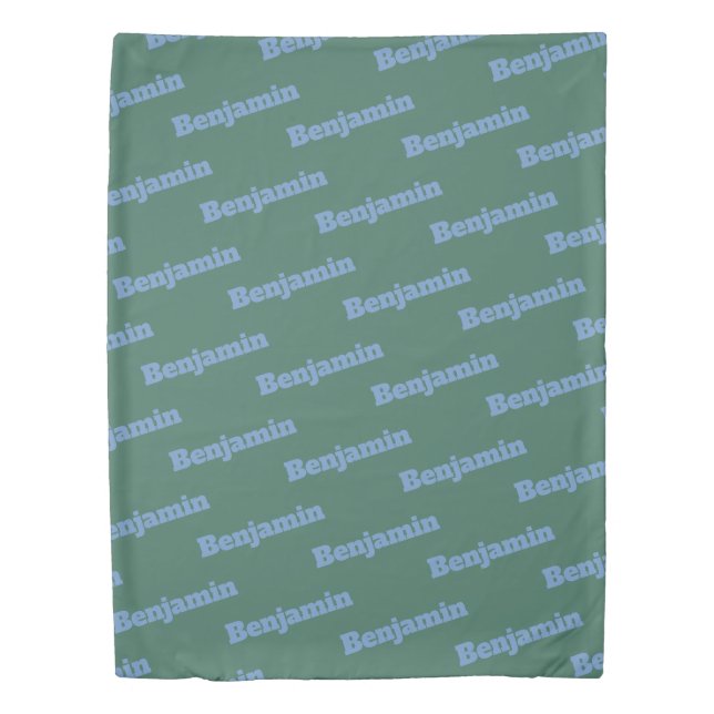 Cool Green and Blue Personalized Name Pattern Duvet Cover (Front)