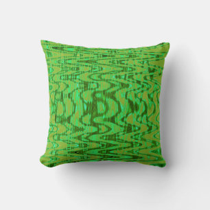 Cool Green and Gold Abstract Tie Dye Retro Waves Throw Pillow