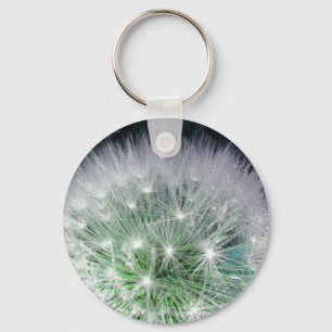 Cool green and white dandelion with waterdrops keychain