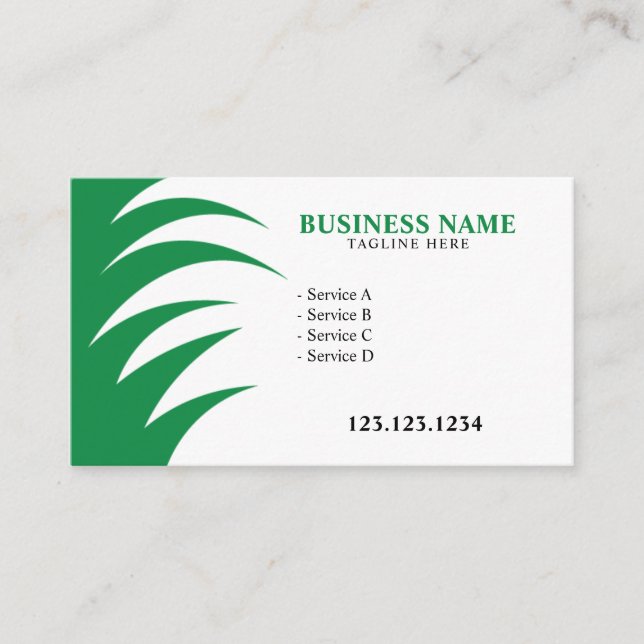 Cool Green and White Grass Cutting Lawn Care Business Card (Front)