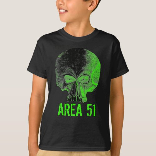 Cool Green Area 51 Alien Skull T_Shirt