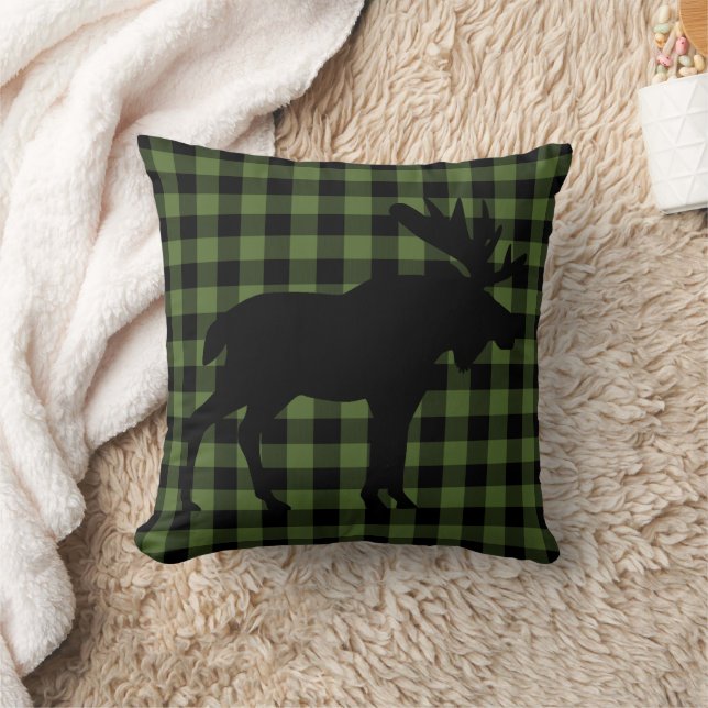 Cool Green Black Lumberjack Tartan Squares Pattern Throw Pillow (Blanket)