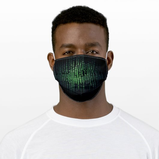 Cool Green & Black Matrix Code Computer Hacker Adult Cloth Face Mask (Worn)